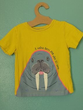 Mini Boden Yellow Tee with Playful Walrus Graphic